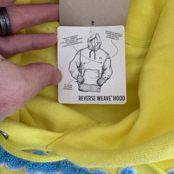 Champion Men's Large Chenille Reverse Weave Neon Yellow Blue Pink Sweatshirt - Picture 7 of 15